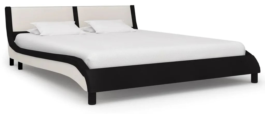 280345 vidaXL Estrutura de cama 160x200 cm couro artificial preto e branco
