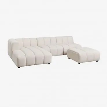 Sofá Modular Chaise Longue Esquerdo De 3 Peças E Puff Em Tecido Bouclé Eliot Bouclé Bege Creme - Sklum