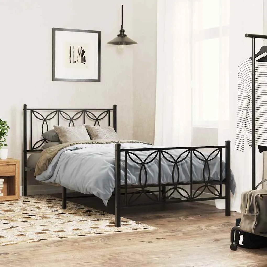vidaXL Estrutura de cama com cabeceira e pés 100x200 cm metal preto