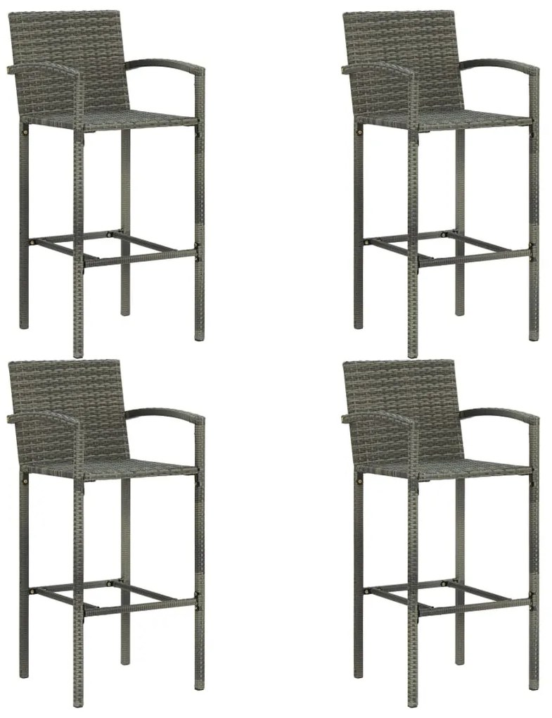 5 pcs conjunto de bar exterior c/ apoio de braços vime PE cinza