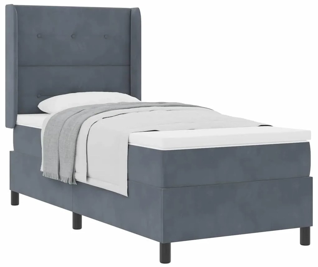 Cama Box com Colchão vidaXL Cinza Escuro 90x200 cm Veludo