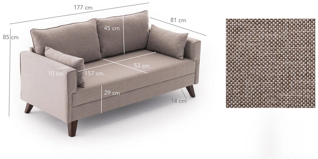 Sofá de 2 Lugares Bella – Creme – 177x85x81 cm