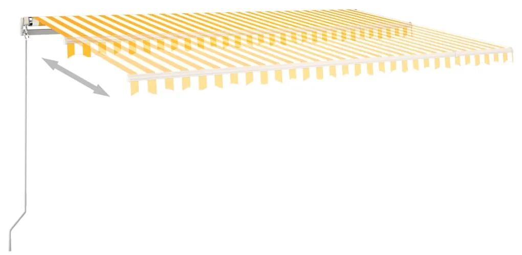 Toldo autom. LED e sensor de vento 5x3 m amarelo e branco