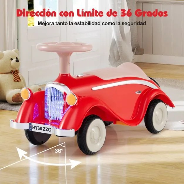 Andarilho montar carro clássico deslizante com volante, buzina, luz LED e espaço de armazenamento sob o assento para crianças de 19 a 36 meses Vermelh