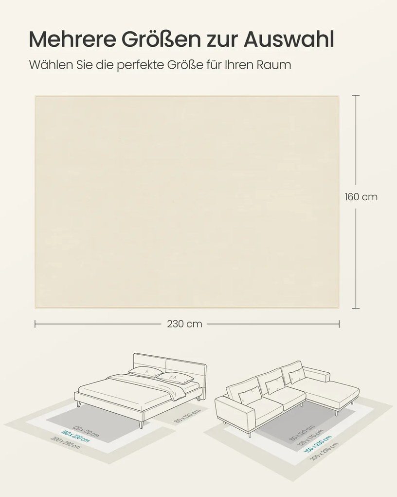 Tapete para sala de estar antiderrapante 160 x 230 cm bege cappuccino