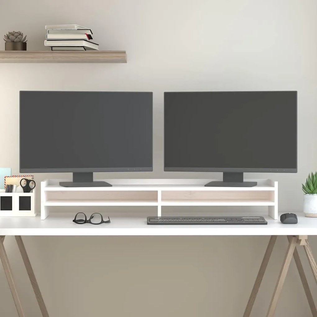 vidaXL Suporte para monitor 100x24x16 cm madeira pinho maciça branco