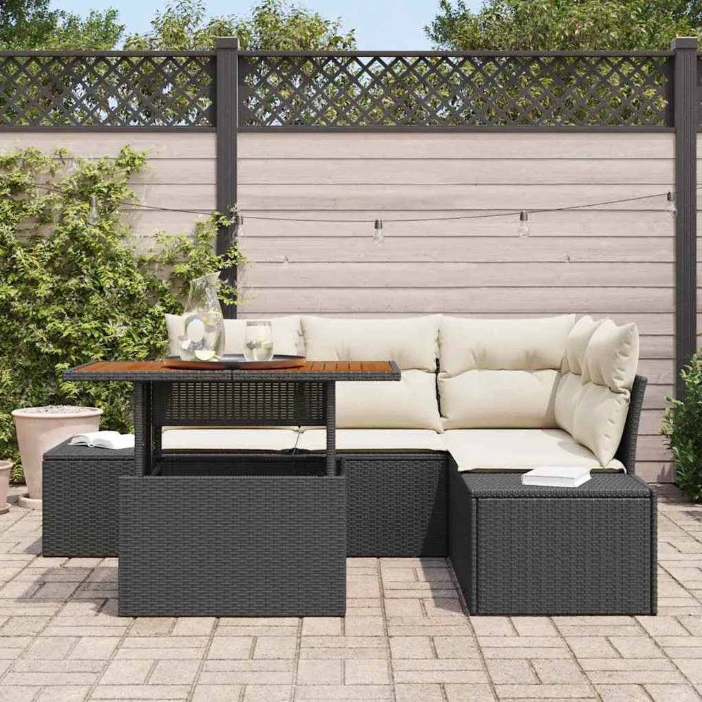 Conjunto de Jantar de Jardim com 5 Peças e Almofadas de Rattan Preto A
