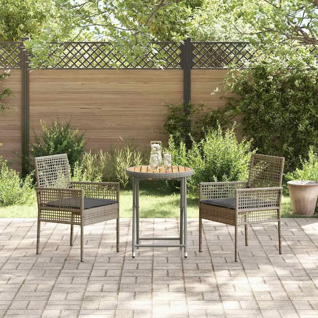 Conjunto de Bistro de Jardim de 3 Peças com Almofadas Cinzento em Ratt