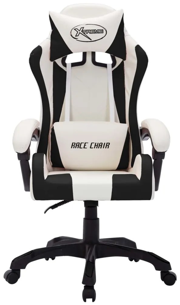 Cadeira estilo corrida luzes LED RGB couro artif. branco/preto