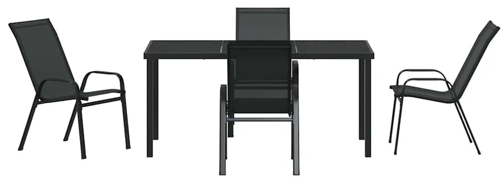 Conjunto de Jantar para Jardim 5 Peças Preto Textileno e Aço