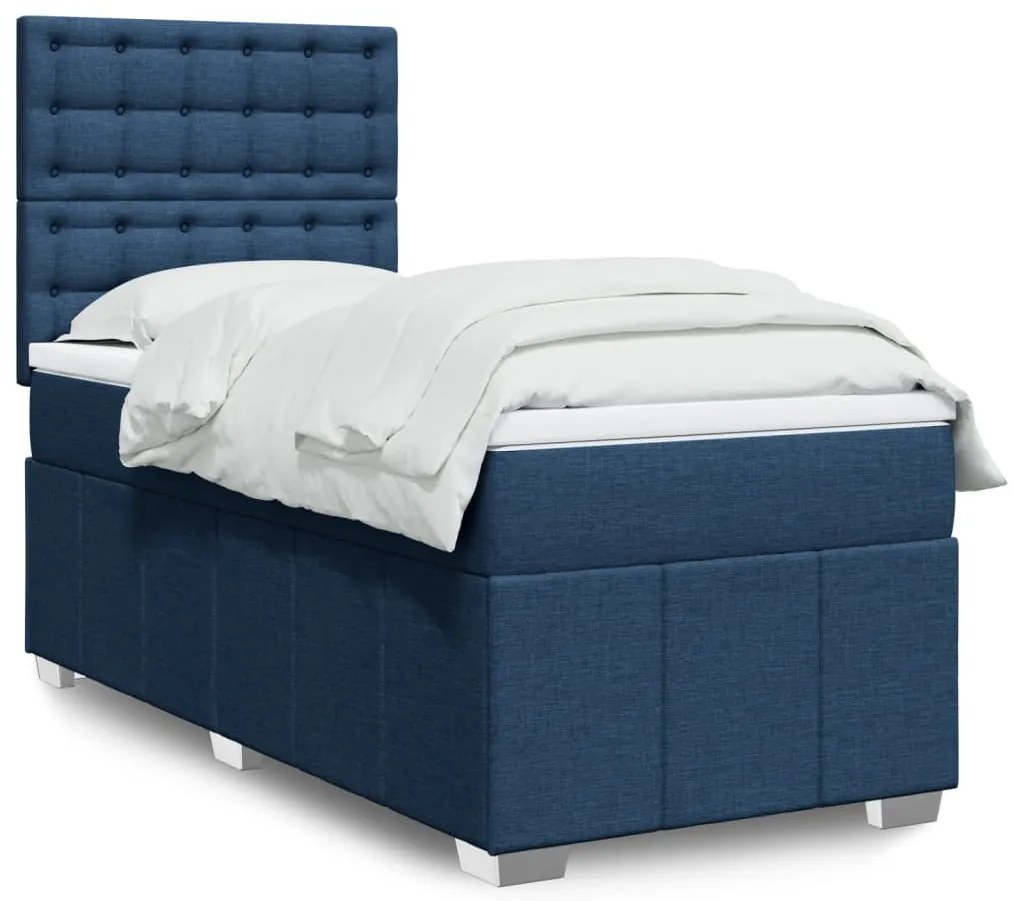 vidaXL Cama com molas/colchão 90x200 cm tecido azul