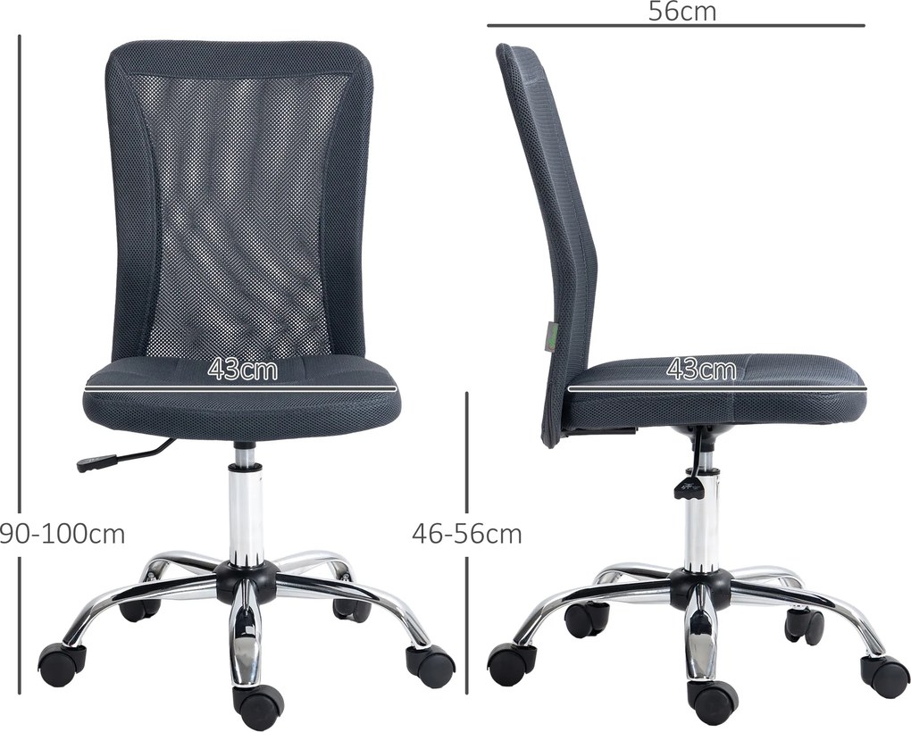 Cadeira de escritório com altura ajustável, base cromada e rotação de 360°, com revestimento em malha cinzenta escura