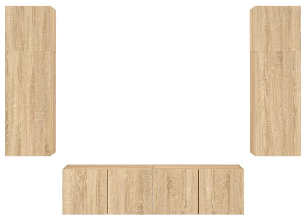 6pcs móveis parede p/ TV c/ LEDs deriv. madeira carvalho sonoma