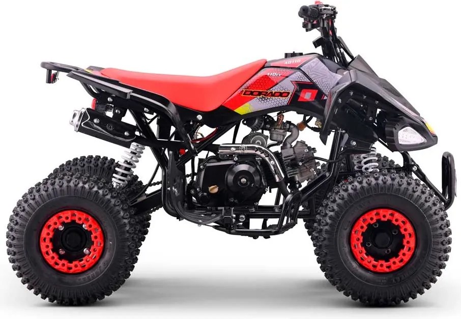 Mini moto 4 gasolina para crianças de 110 cc, automática, 4 tempos, com marcha-atrás e limitador de velocidade Dorado A110 R7 Vermelha