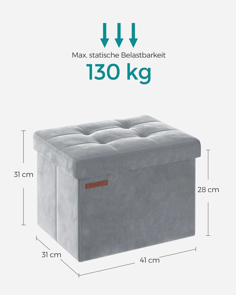 Banco de arrumação com tampa com capacidade para 130 kg 31 x 41 x 31 cm cinzento claro