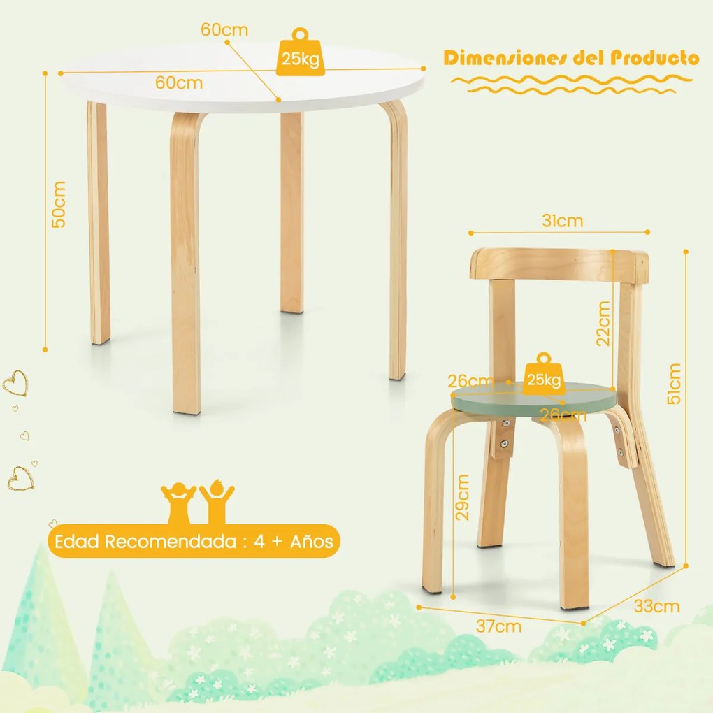 Conjunto de mesa e cadeiras para crianças de 5 peças Mesa de actividades com 4 cadeiras Multicolor