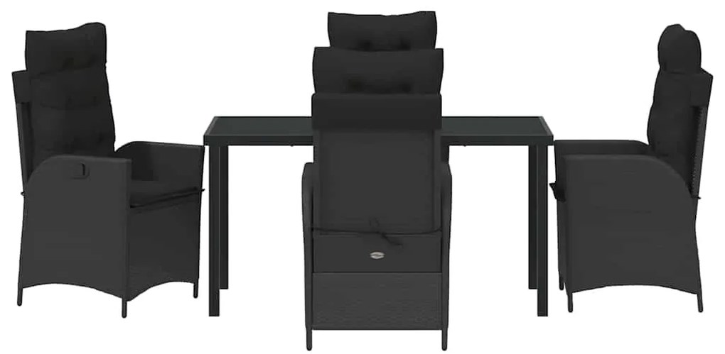 Conjunto de jantar de jardim com 5 peças e almofadas, em rattan preto