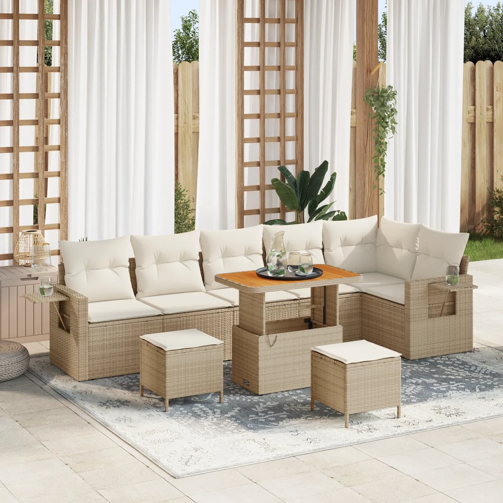 Conjunto de Sofá de Jardim de 9 Peças vidaXL com Almofadas Bege Rattan