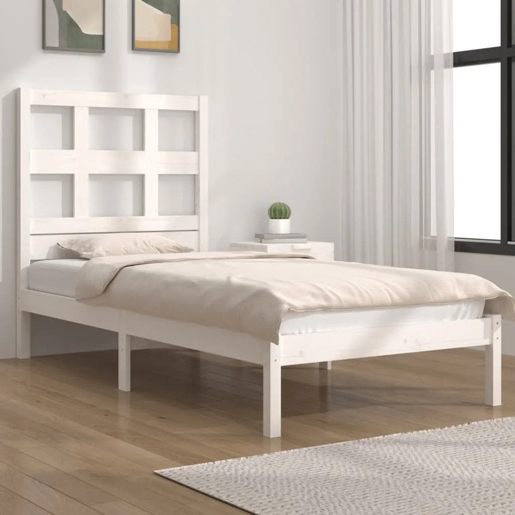 Cama sem colchão 90x200 cm madeira de pinho maciça branco