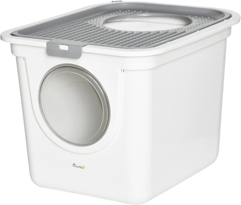 Caixa de Areia para Gatos com Pá Sanita para Animais de Estimação com 2 Portas 44x55x39 cm Branco e Cinza