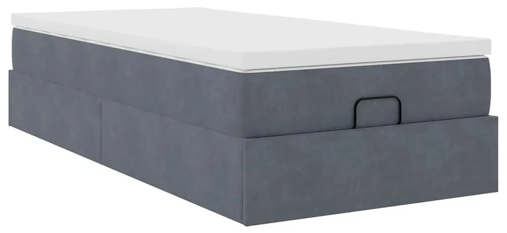 Estrutura de cama otomana com colchão cinza escuro veludo