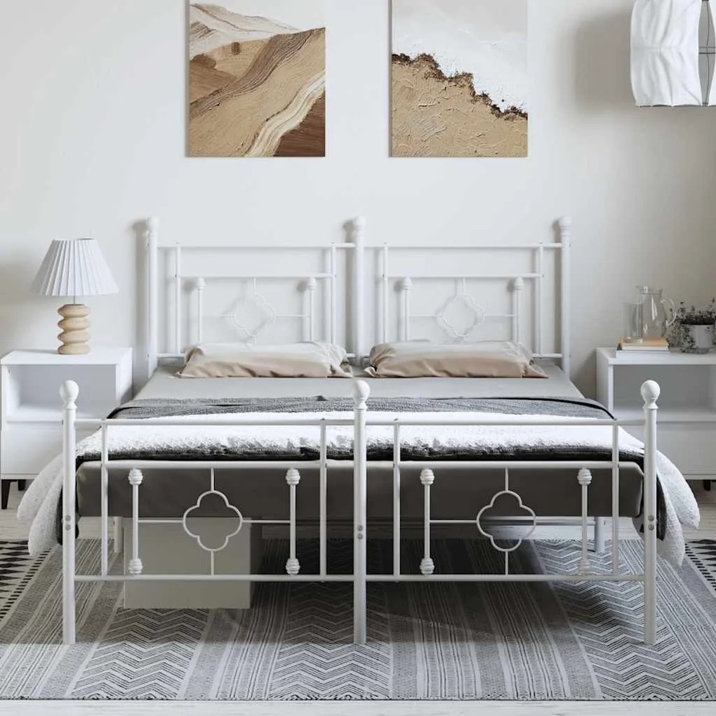 Estrutura de cama com cabeceira e pés 193x203 cm metal branco
