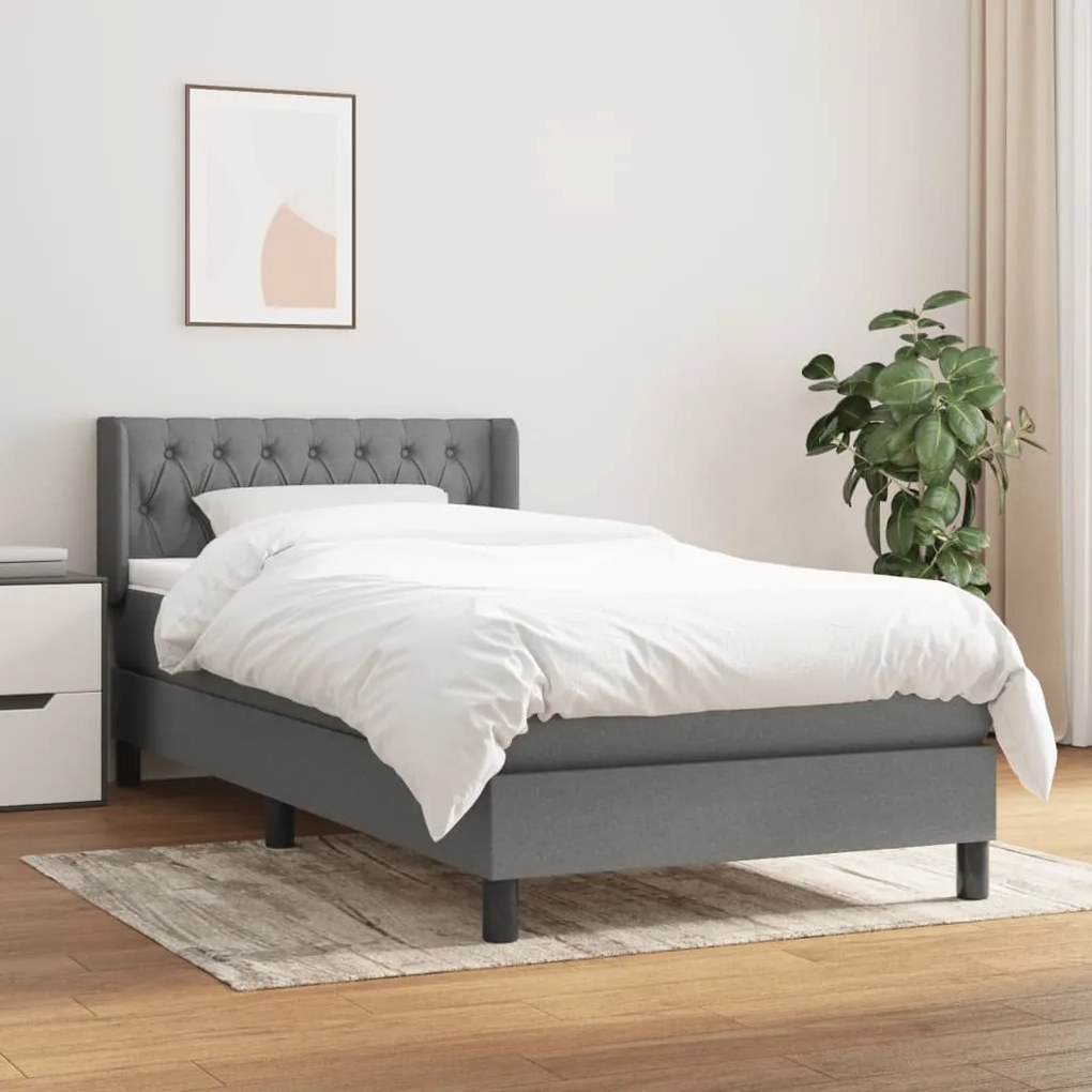 3129914 vidaXL Cama com molas/colchão 90x190 cm tecido cinza-escuro