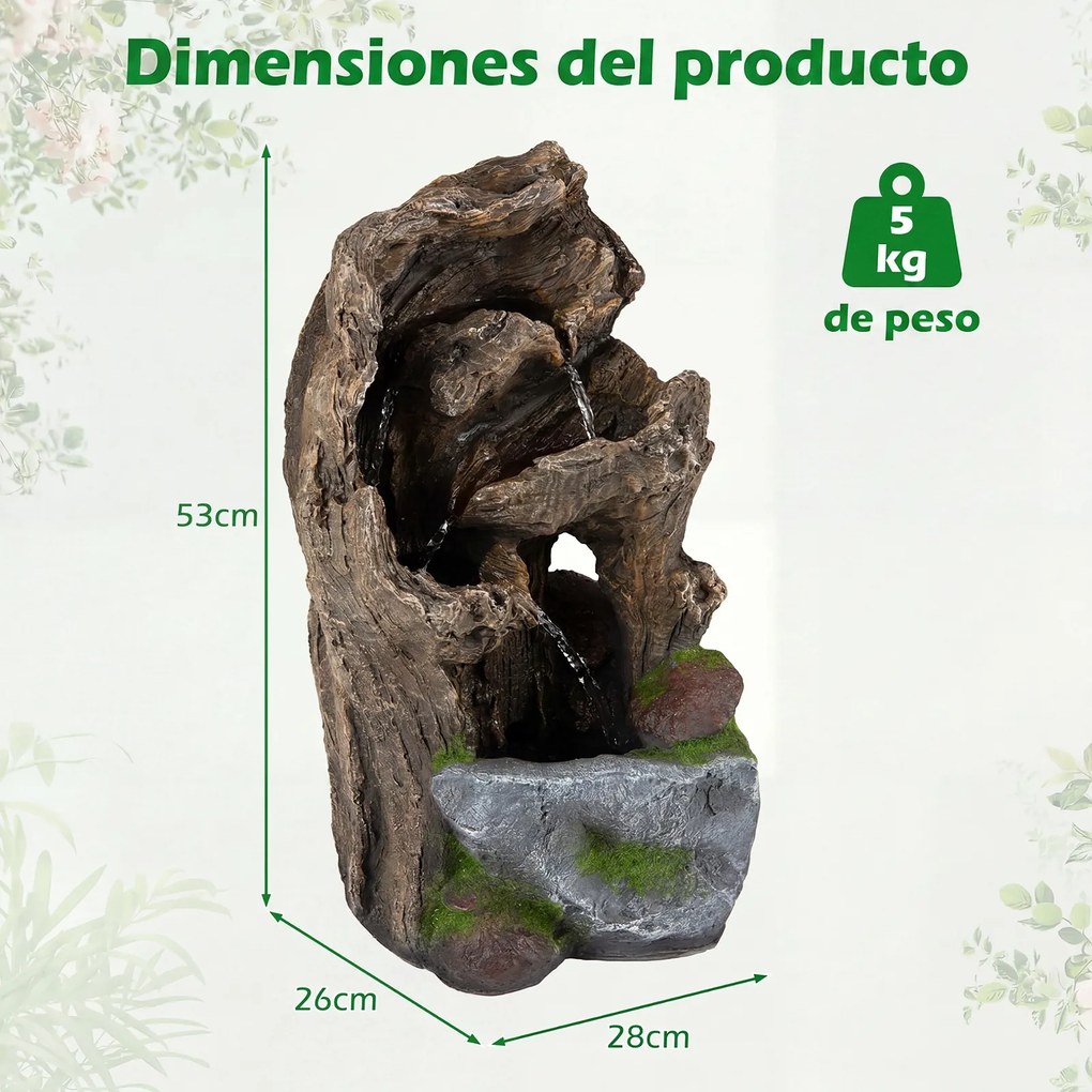 Fonte de Jardim em Cascata, 30,5 x 26 x 53 cm, 4 Níveis com Iluminação LED, Natural