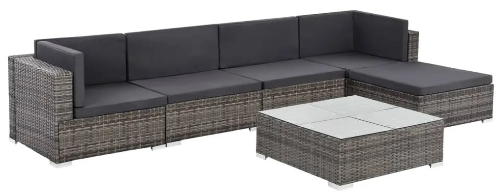 vidaXL 6 pcs conjunto lounge de jardim c/ almofadões vime PE cinzento