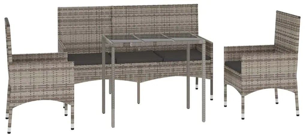 4 pcs conjunto lounge de jardim c/ almofadões vime PE cinzento