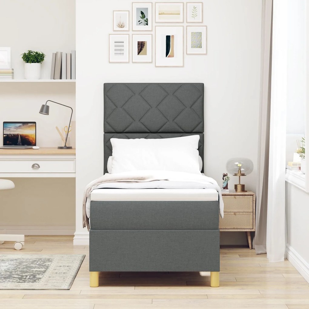 Cama Box Spring com Colchão Cinza Escuro 80x200 cm Tecido