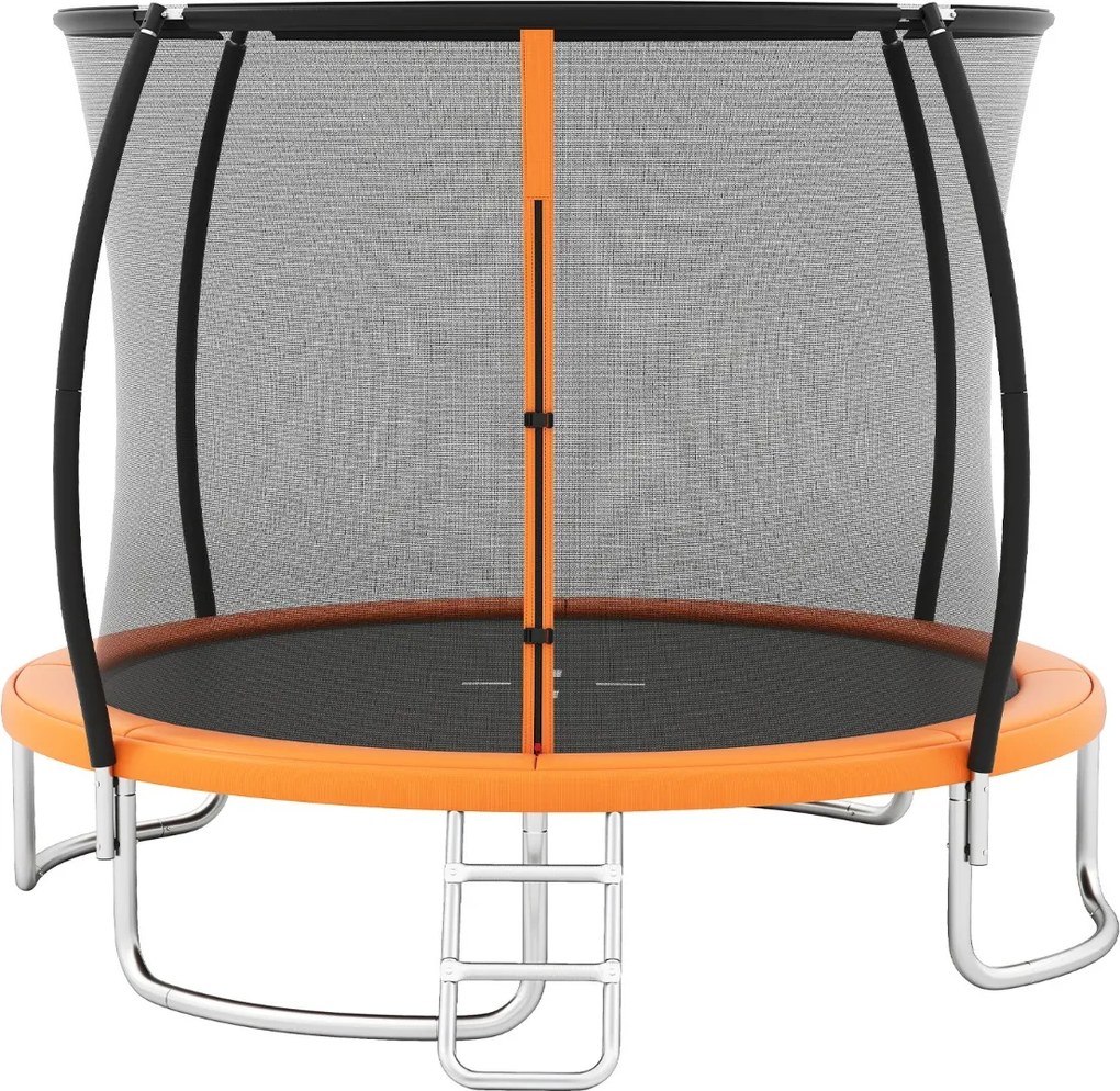 Trampolim exterior 366 cm com rede de segurança, escada e pernas curvas robustas para crianças laranja