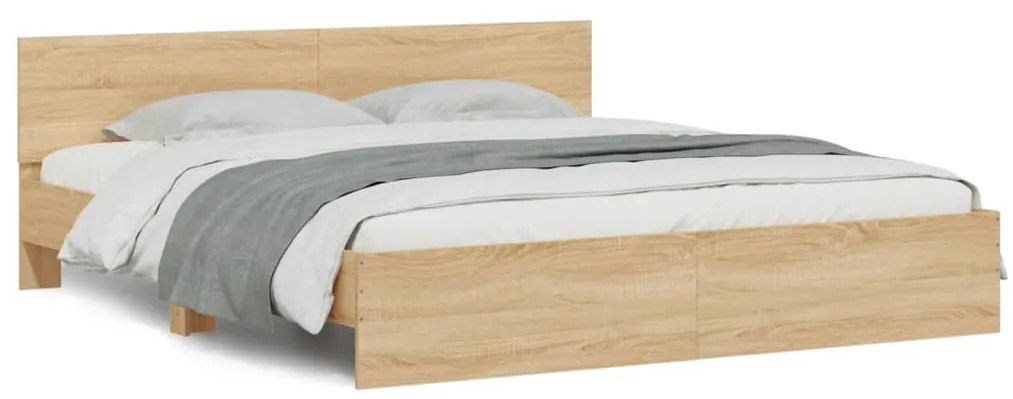 Estrutura cama c/ cabeceira/luzes LED 180x200cm carvalho sonoma