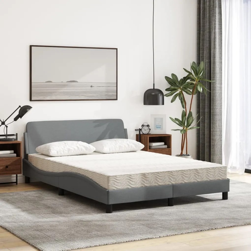 Cama com colchão 140x190 cm tecido cinzento-claro