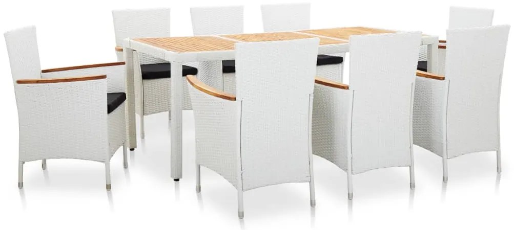 9 pcs conjunto de jantar para exterior vime PE branco