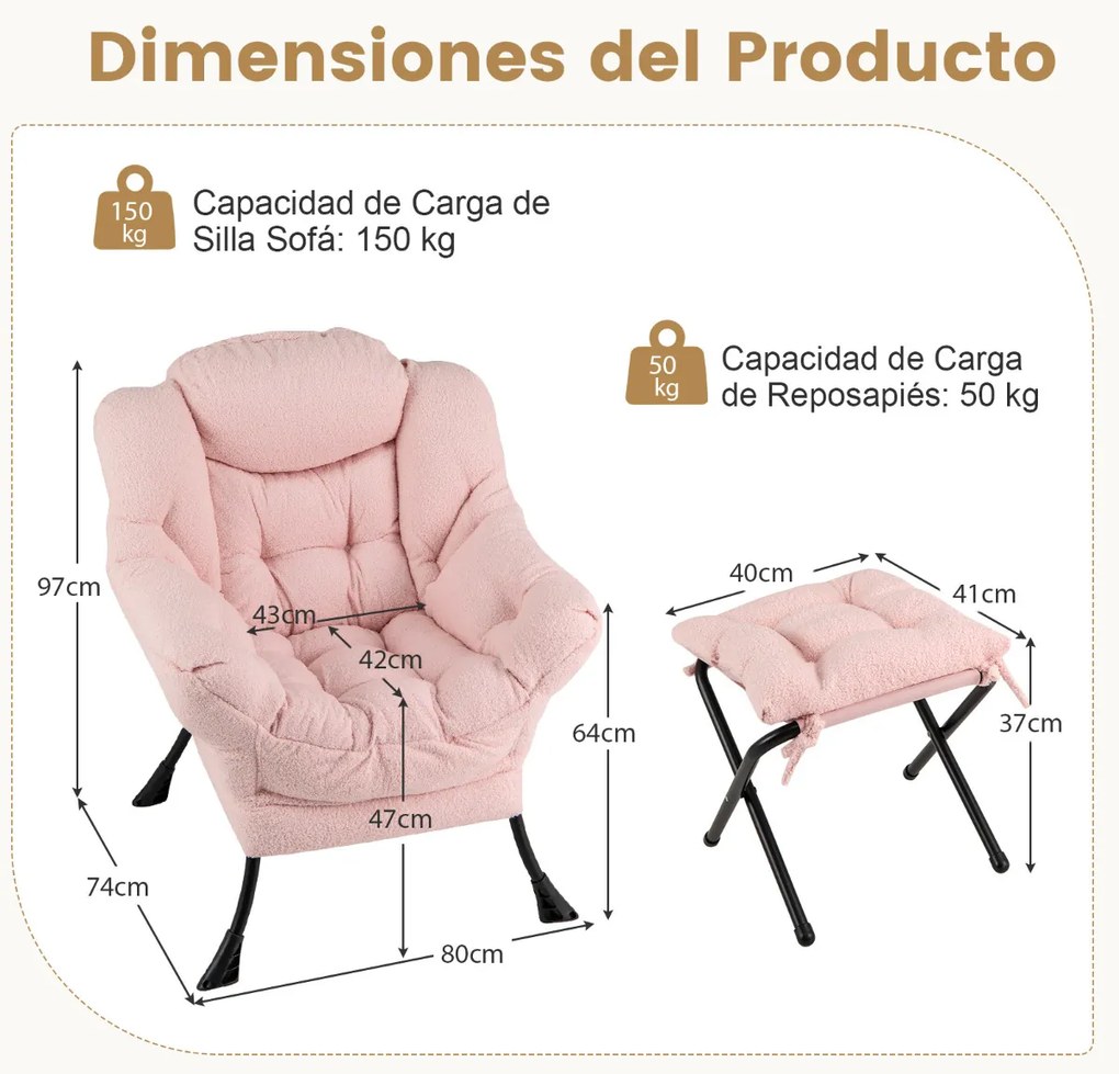 Poltrona com pufe moderna com apoio de pés rebatível Apoio de cabeça rebatível Almofada de apoio de braços Cadeira estofada para sala de estar Quarto