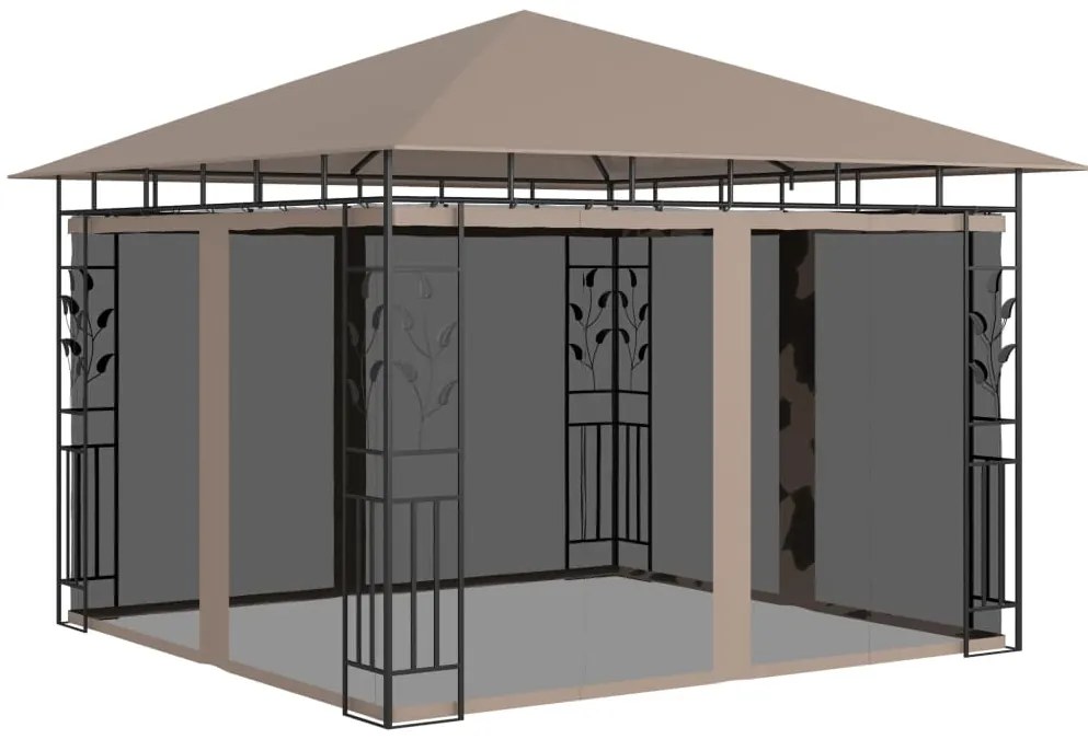 Gazebo c/ mosquiteiro e cordões luzes LED 3x3x2,73m cinza-acas.