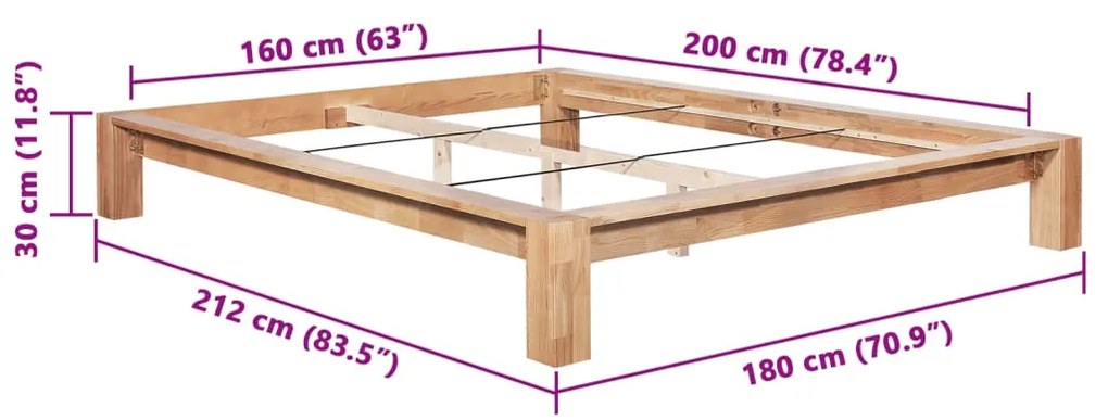 Estrutura de cama 160x200 cm madeira carvalho maciça