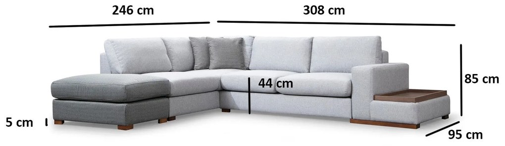 Sofá de Canto Loop – Cinzento Claro – 246 cm x 308 cm