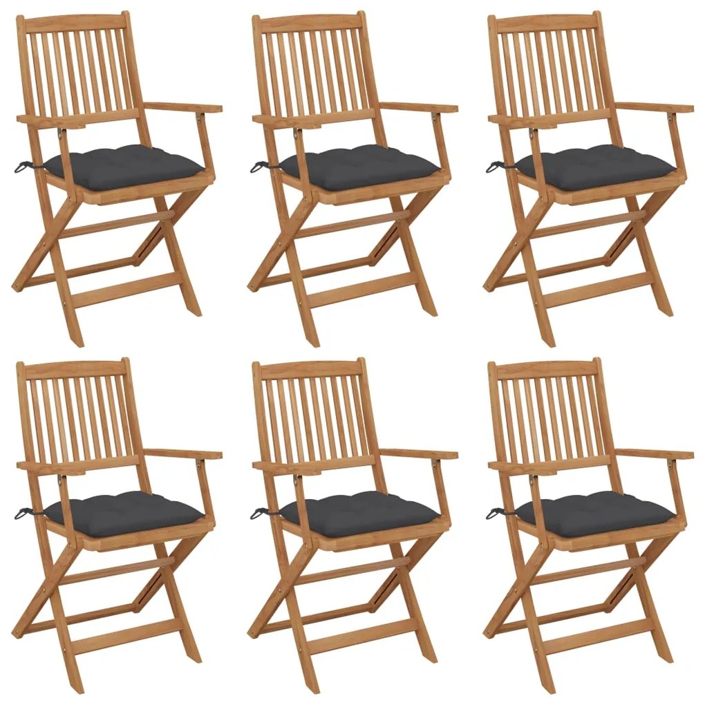 vidaXL Cadeiras de jardim dobráveis c/ almofadões 6 pcs acácia maciça