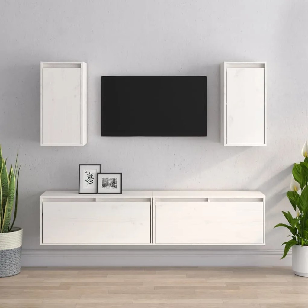 vidaXL Móveis de TV 4 pcs madeira de pinho maciça branco