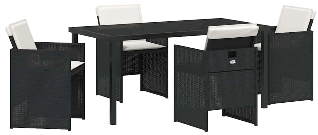 Conjunto de jantar de 5 peças da com almofadas em rattan preto e polié