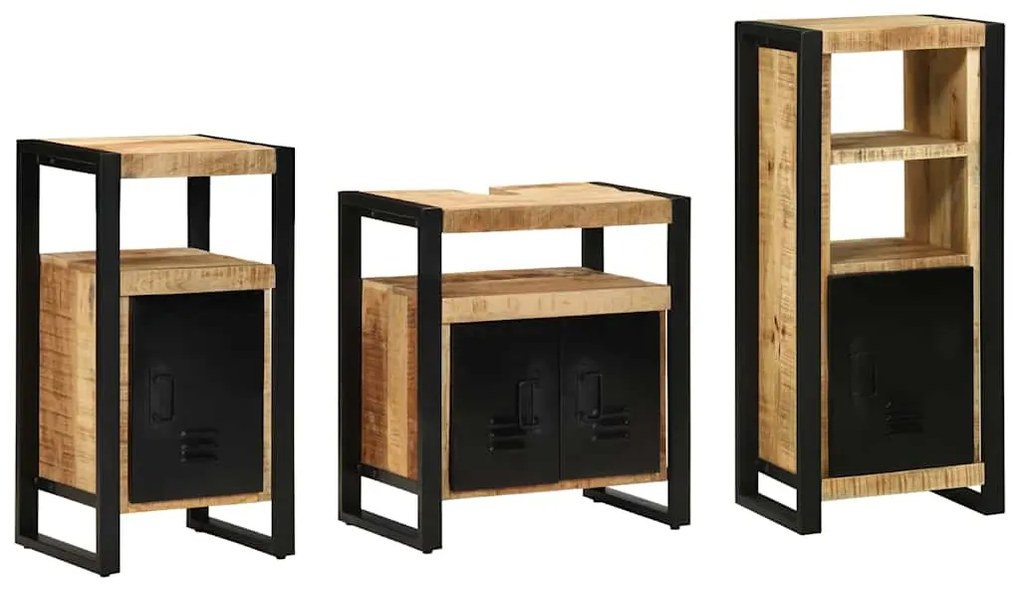Conjunto de Móveis para Banheiro 3 pcs Madeira de manga maciça