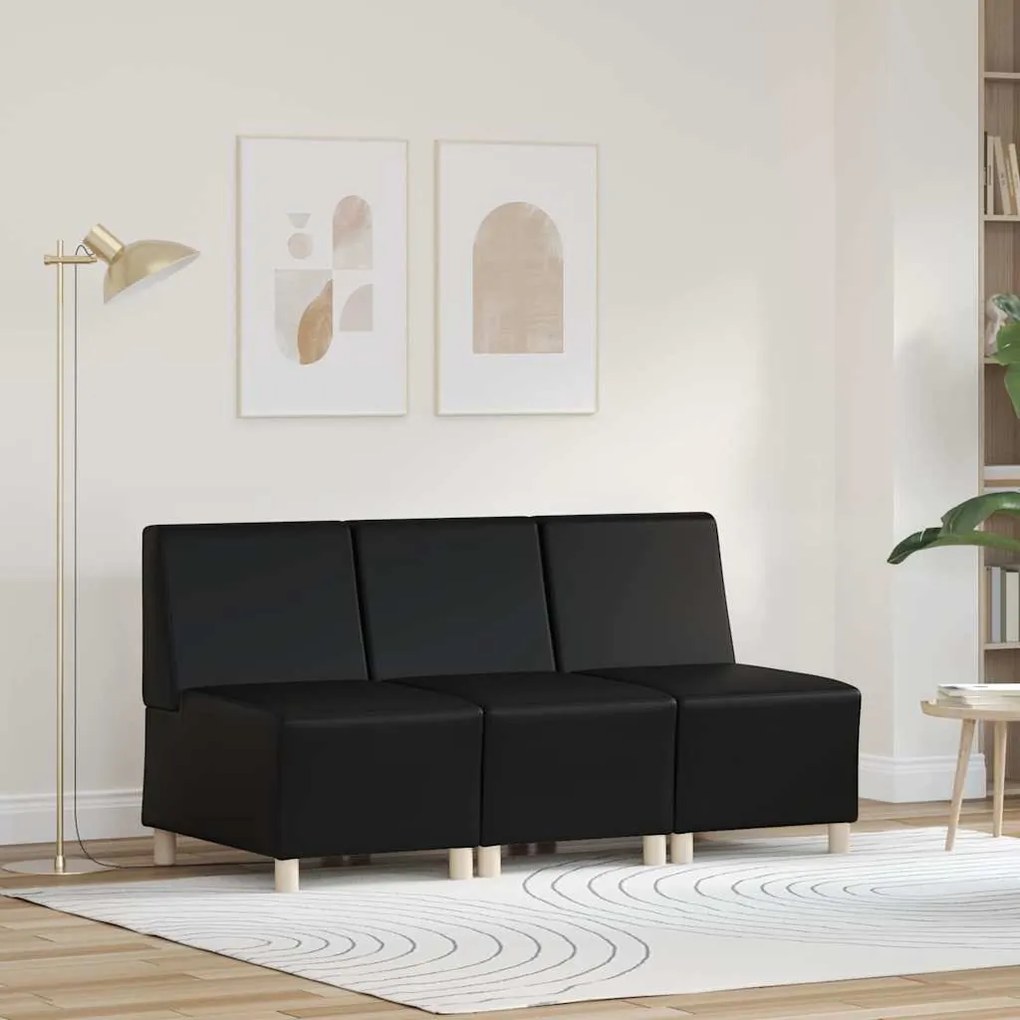vidaXL Cadeiras de Sofá 3 pcs Preto 55 x 74 x 82 cm Couro sintético