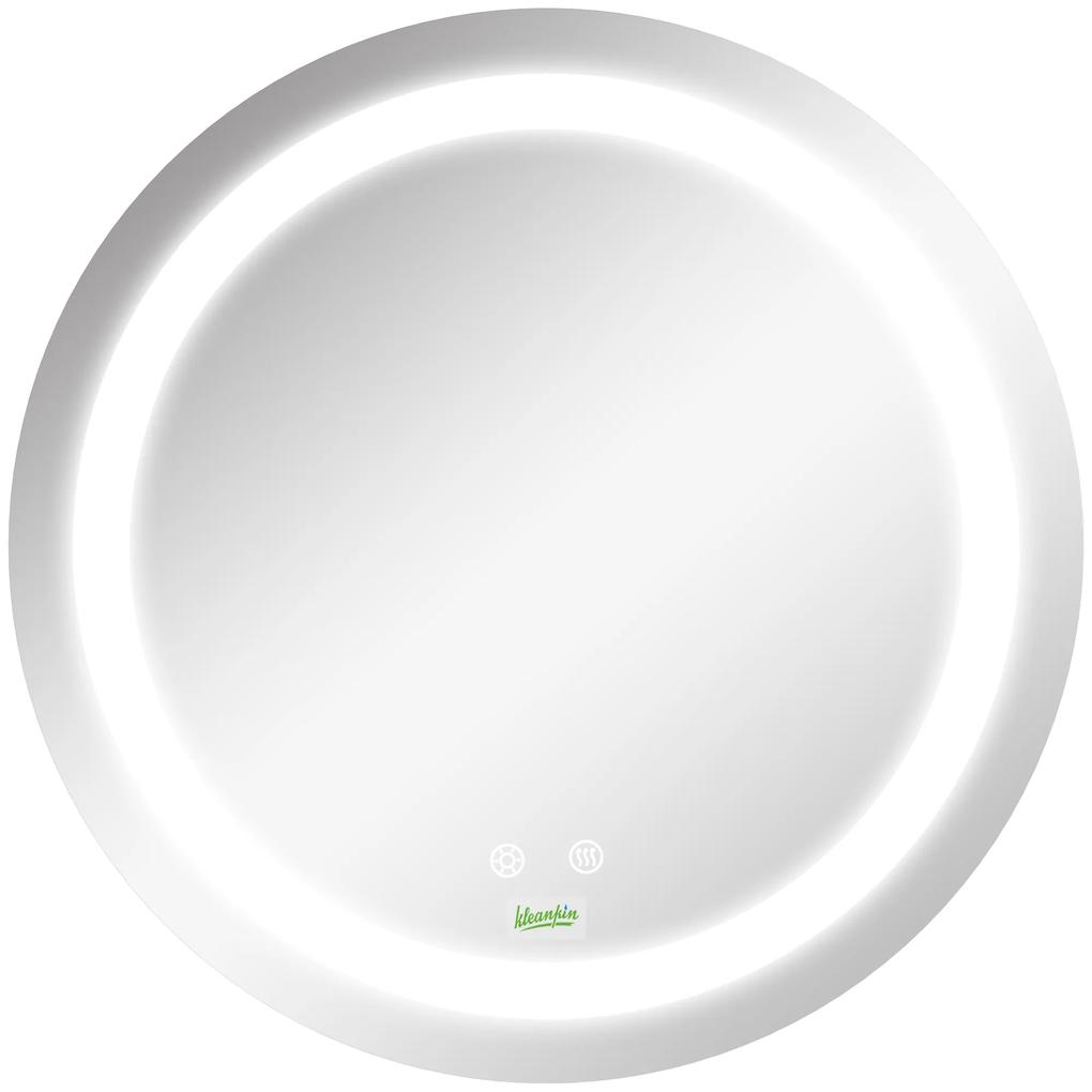 kleankin Espelho Casa de Banho Redondo com Luz LED com 3 Luzes Ajustáveis Função de Memória e Anti-Embaciamento Ø50x4,6cm Prata | Aosom Portugal