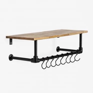 Cabide De Parede Com Prateleira Em Madeira De Manga E Aço Jensin Madeira De Manga - Sklum