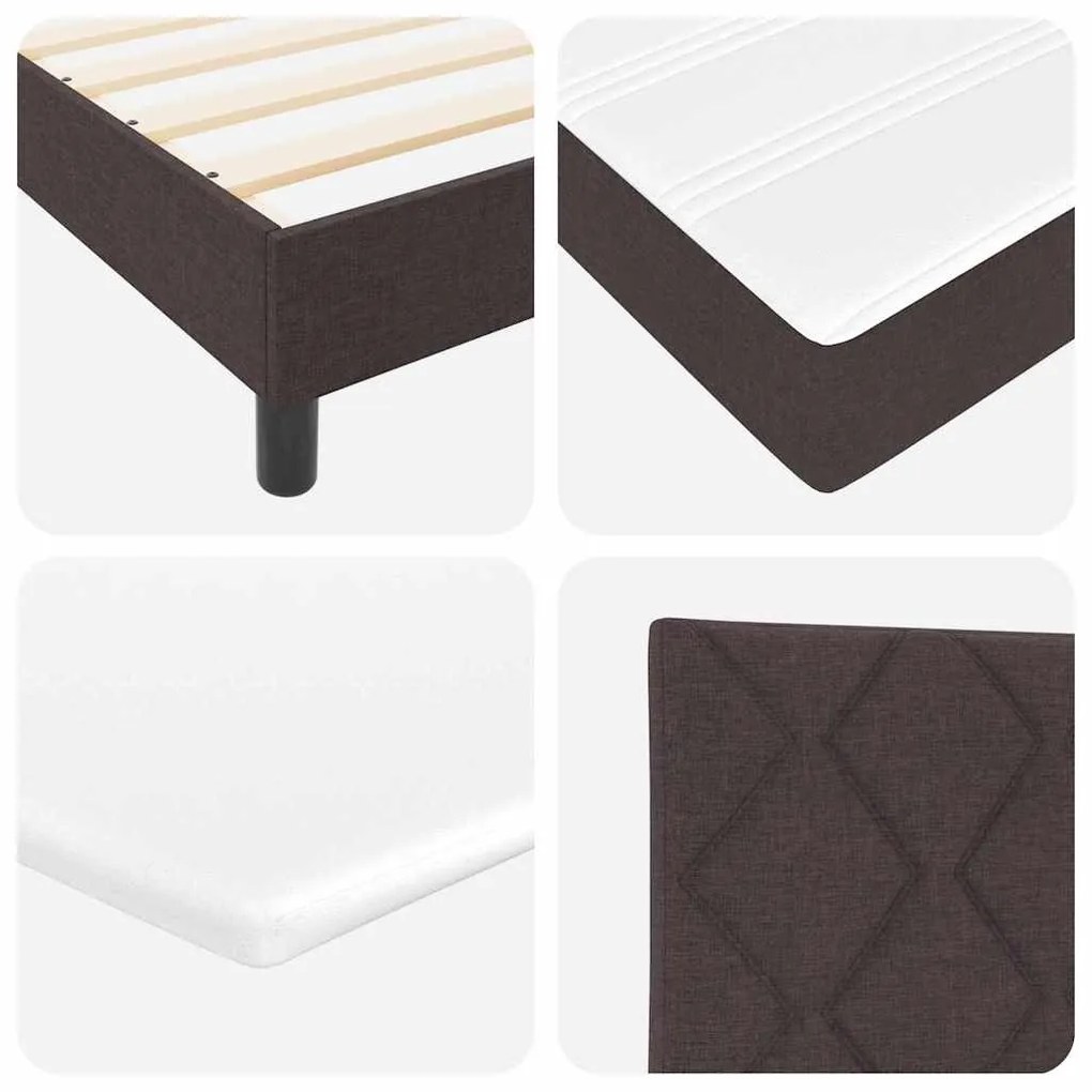 Cama Box com Colchão &amp; LED Marrom Escuro 90x200 cm Tecido