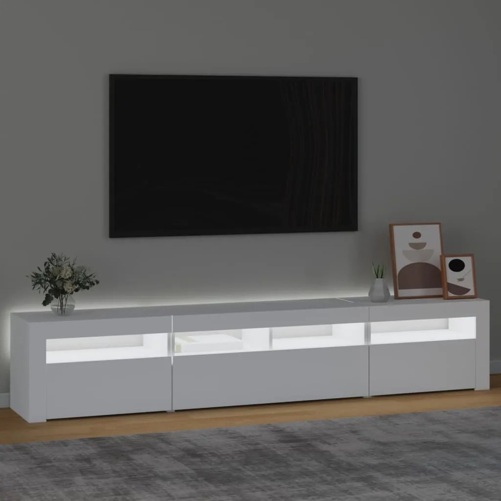 Móvel de TV com luzes LED 210x35x40 cm branco