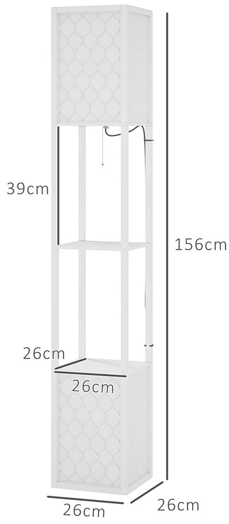 Candeeiro de Pé de Madeira com Estantes Lâmpada E27 Máx. 40W com Interruptor 26x26x156 cm Branco