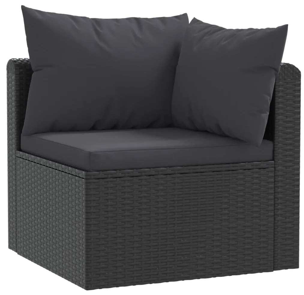 4 pcs conjunto sofás de jardim c/ almofadões vime PE preto